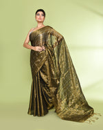 Thumbnail for Piyari Fashion Women's Golden Zari Cotton Tissue Sequin Saree