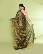 Thumbnail for Piyari Fashion Women's Golden Zari Cotton Tissue Sequin Saree