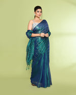 Thumbnail for Piyari Fashion Women's Blue Green Zari Cotton Tissue Sequin Saree
