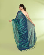 Thumbnail for Piyari Fashion Women's Blue Green Zari Cotton Tissue Sequin Saree