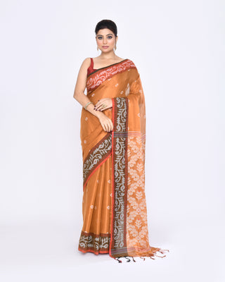 Piyari Fashion Women's Gold Zari Cotton Tissue Jamdani Saree