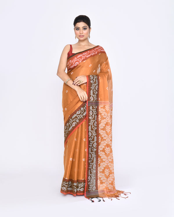 Piyari Fashion Women's Gold Zari Cotton Tissue Jamdani Saree