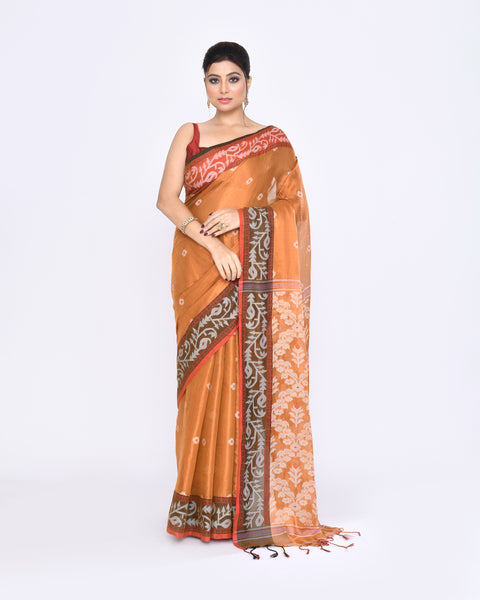 Piyari Fashion Women's Gold Zari Cotton Tissue Jamdani Saree