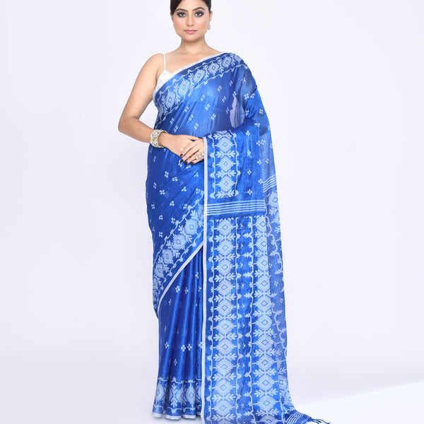 Piyari Fashion Women's Blue Zari Cotton Tissue Jamdani Saree - Distacart