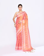 Thumbnail for Piyari Fashion Women's Deep Peach Zari Cotton Tissue Jamdani Saree