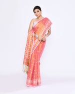 Thumbnail for Piyari Fashion Women's Deep Peach Zari Cotton Tissue Jamdani Saree