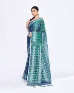 Thumbnail for Piyari Fashion Women's Blue Green Zari Cotton Tissue Jamdani Saree