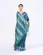 Thumbnail for Piyari Fashion Women's Blue Green Zari Cotton Tissue Jamdani Saree