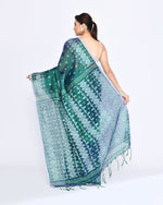Thumbnail for Piyari Fashion Women's Blue Green Zari Cotton Tissue Jamdani Saree