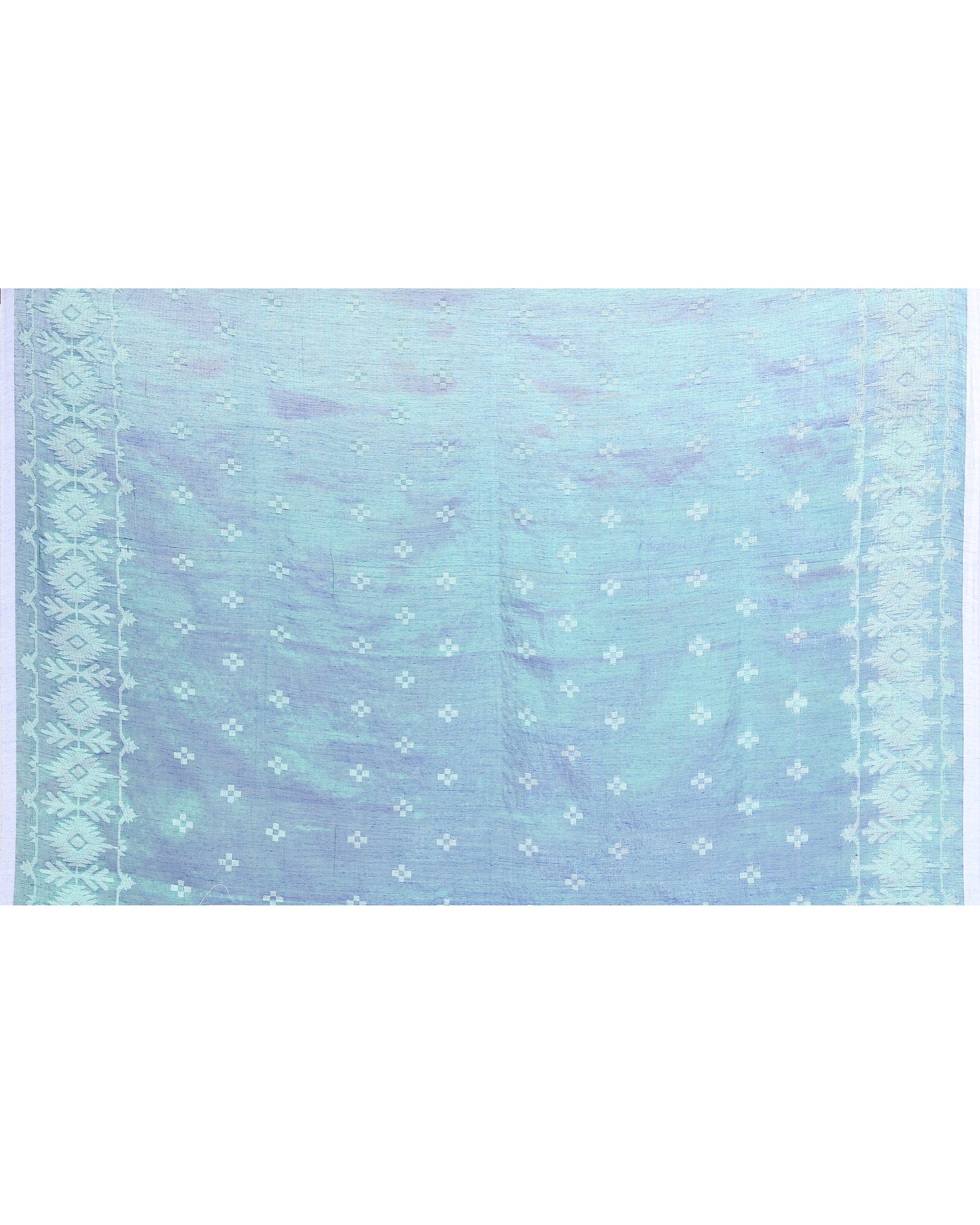 Piyari Fashion Women's Blue Green Zari Cotton Tissue Jamdani Saree