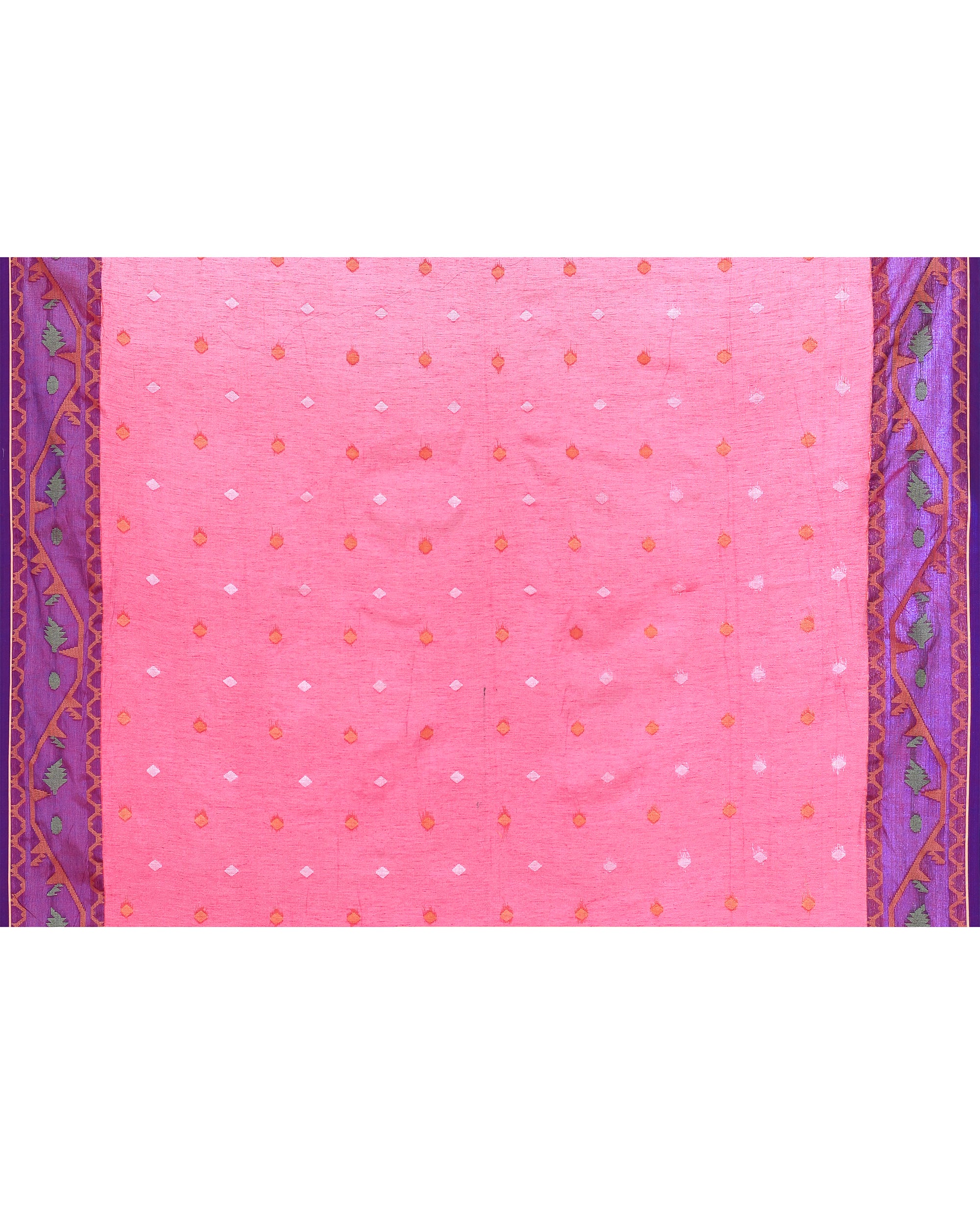 Piyari Fashion Women's Pink Zari Cotton Tissue Jamdani Saree