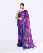 Thumbnail for Piyari Fashion Women's Pink Blue Zari Cotton Tissue Jamdani Saree