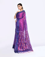 Thumbnail for Piyari Fashion Women's Pink Blue Zari Cotton Tissue Jamdani Saree