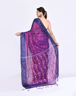 Thumbnail for Piyari Fashion Women's Pink Blue Zari Cotton Tissue Jamdani Saree