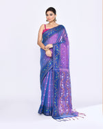 Thumbnail for Piyari Fashion Women's Pink Blue Zari Cotton Tissue Jamdani Saree
