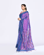Thumbnail for Piyari Fashion Women's Pink Blue Zari Cotton Tissue Jamdani Saree