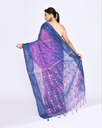Thumbnail for Piyari Fashion Women's Pink Blue Zari Cotton Tissue Jamdani Saree
