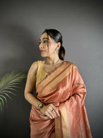 Thumbnail for Joban Fashion Peach Woven Pattern Raw Silk Kanjivaram Silk Saree - Distacart