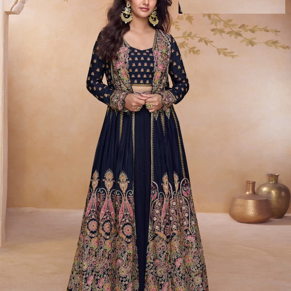 Aarshi Fashions Navy Blue Shimmer Wedding Gowns