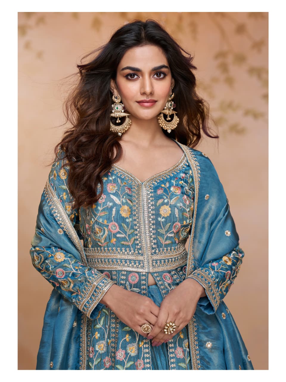 Aarshi Fashions Sky Bkue Shimmer Wedding Gowns - Distacart