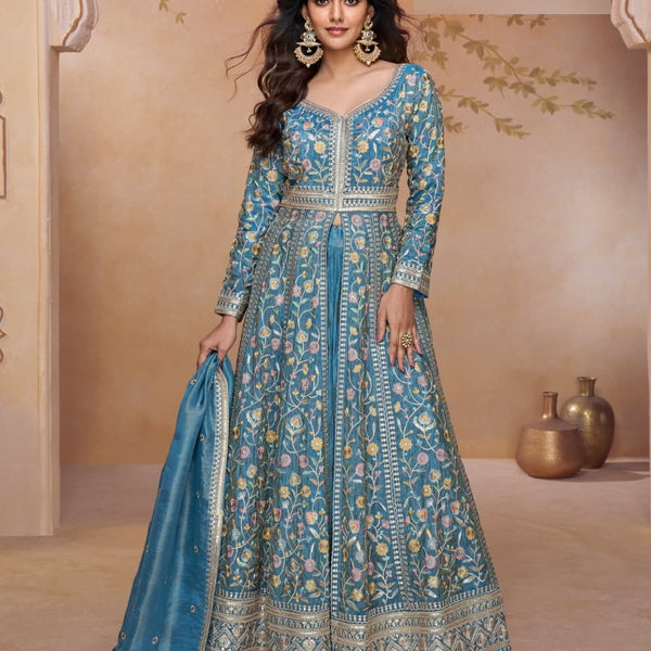 Aarshi Fashions Sky Bkue Shimmer Wedding Gowns