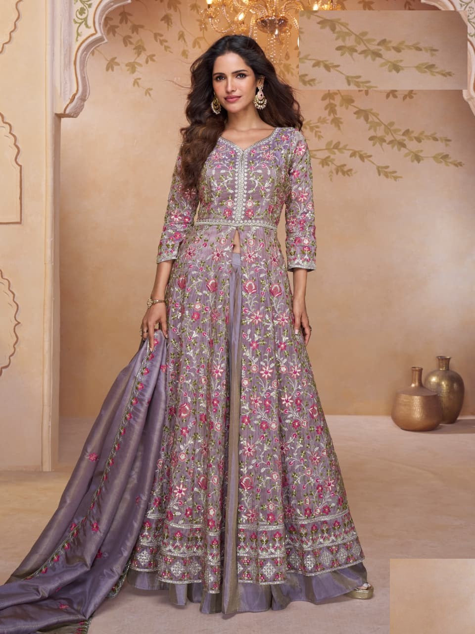 Aarshi Fashions Purple Shimmer Wedding Gowns - Distacart