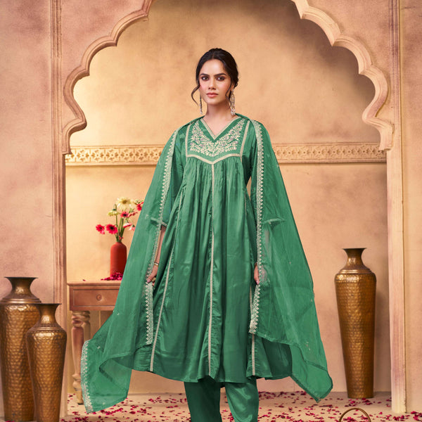 BulBul Praniti Muslin Green Kurta Set with Dupatta