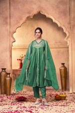 Thumbnail for BulBul Praniti Muslin Green Kurta Set with Dupatta
