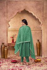 Thumbnail for BulBul Praniti Muslin Green Kurta Set with Dupatta