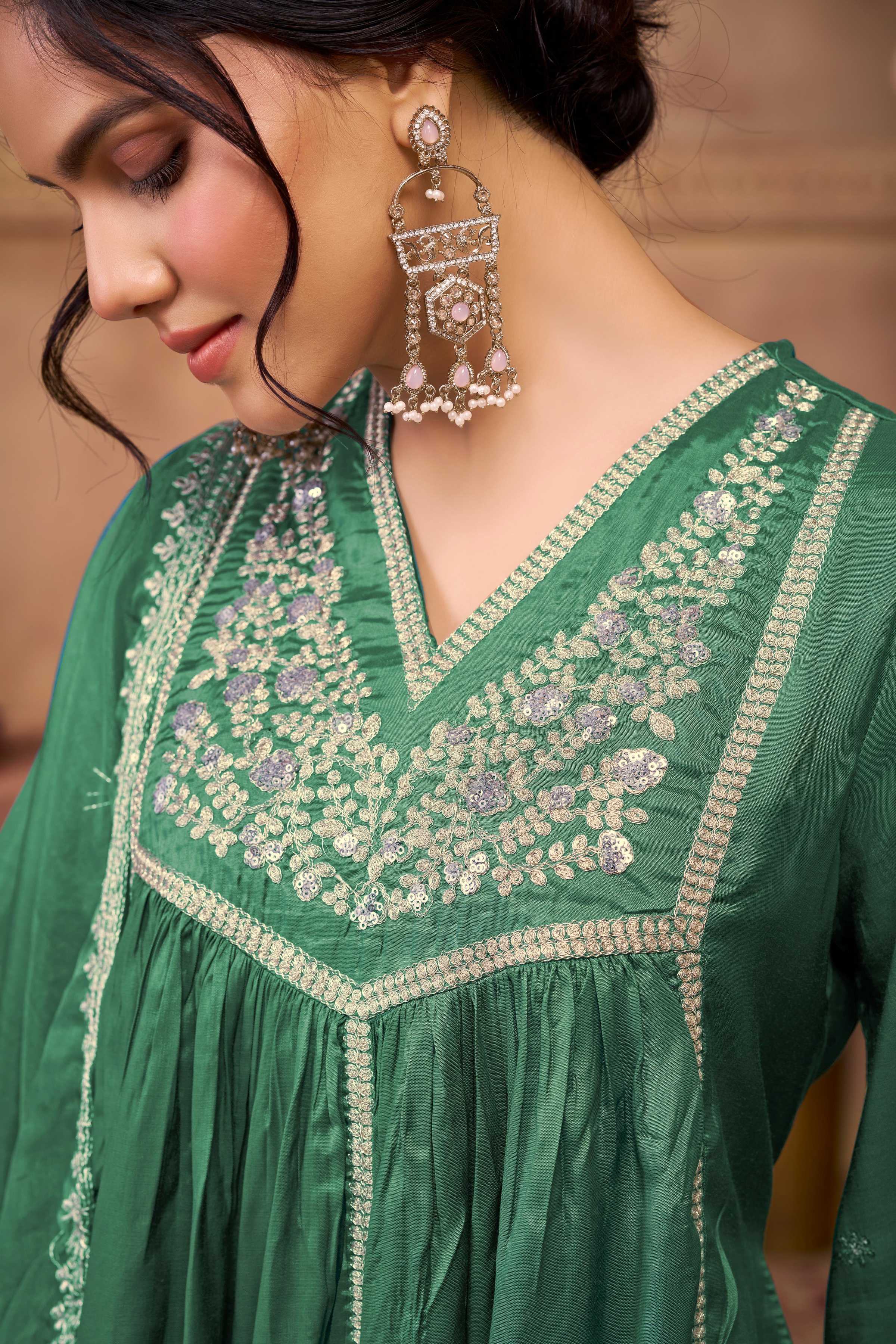 BulBul Praniti Muslin Green Kurta Set with Dupatta