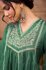 Thumbnail for BulBul Praniti Muslin Green Kurta Set with Dupatta
