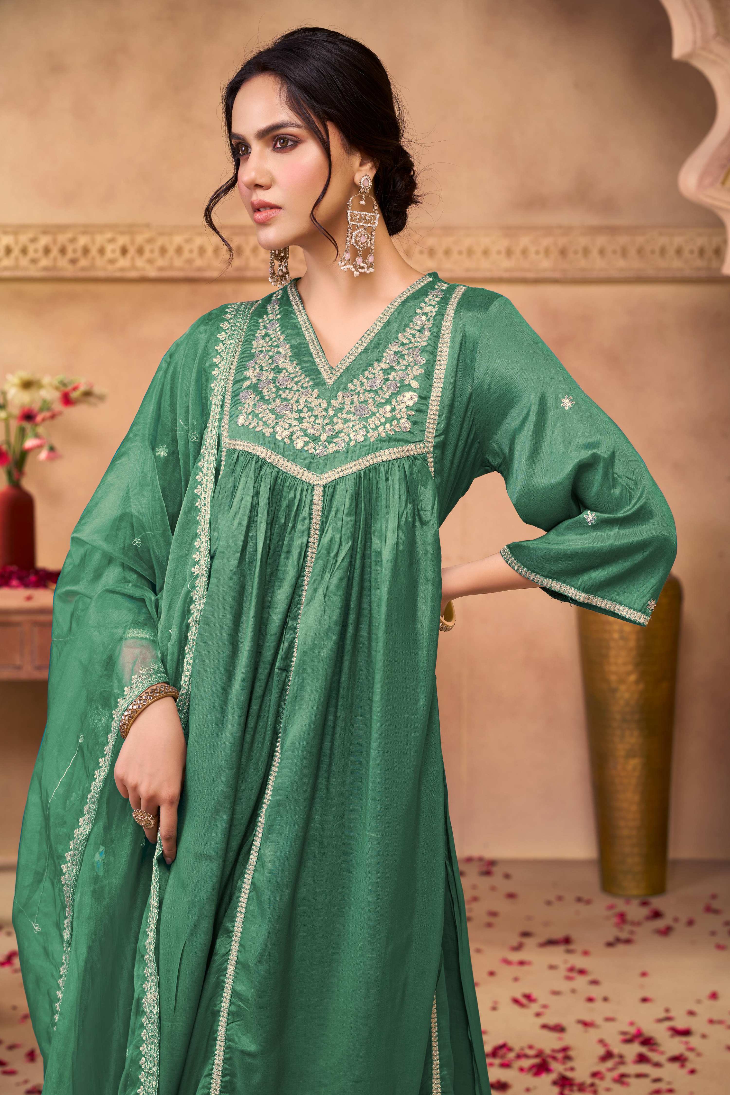 BulBul Praniti Muslin Green Kurta Set with Dupatta