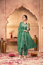 Thumbnail for BulBul Praniti Muslin Green Kurta Set with Dupatta