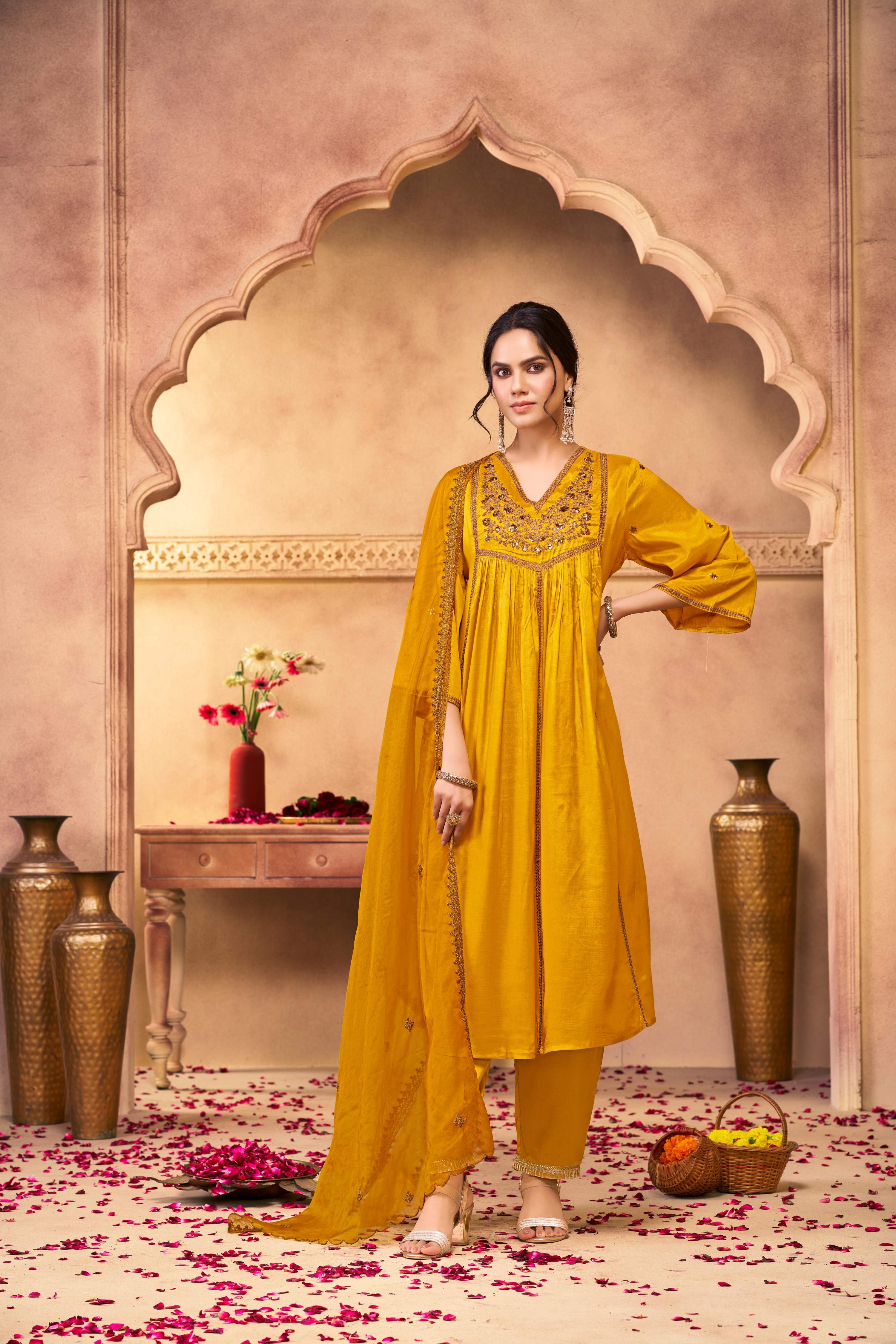 BulBul Praniti Muslin Mustard Kurta Set with Dupatta - Distacart