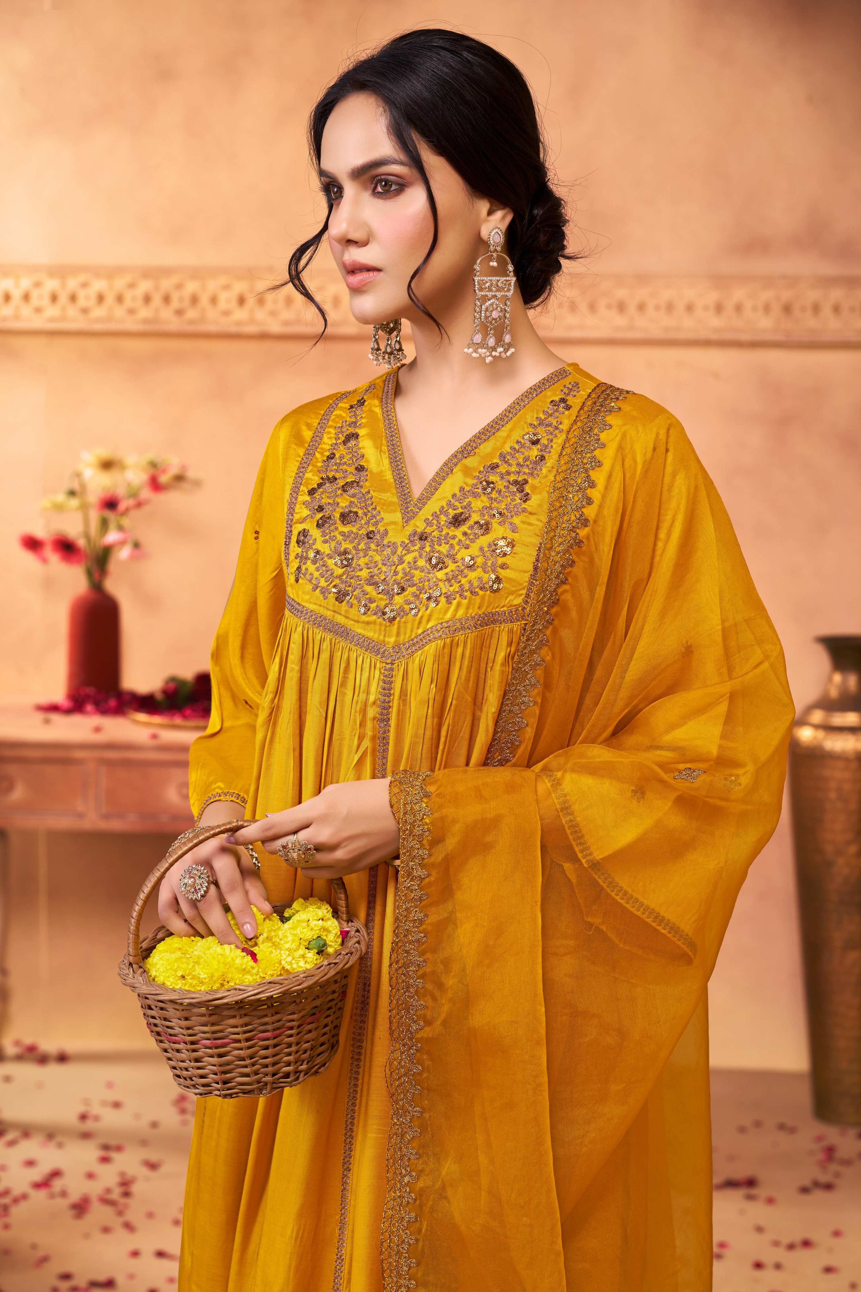 BulBul Praniti Muslin Mustard Kurta Set with Dupatta