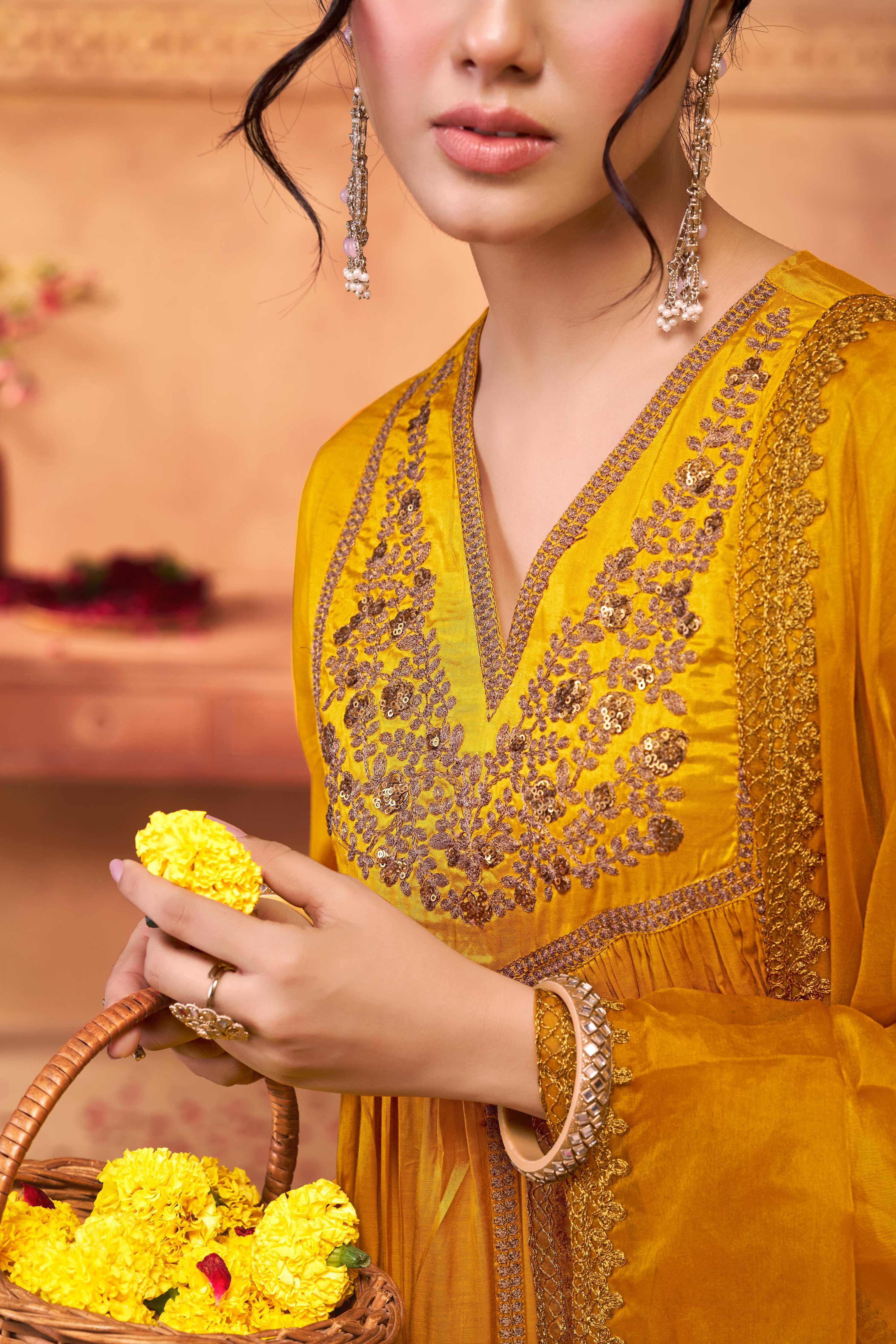 BulBul Praniti Muslin Mustard Kurta Set with Dupatta