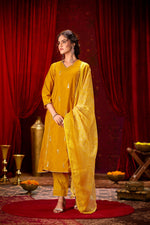 Thumbnail for BulBul Preet Mustard Chanderi Kurta Set with Dupatta