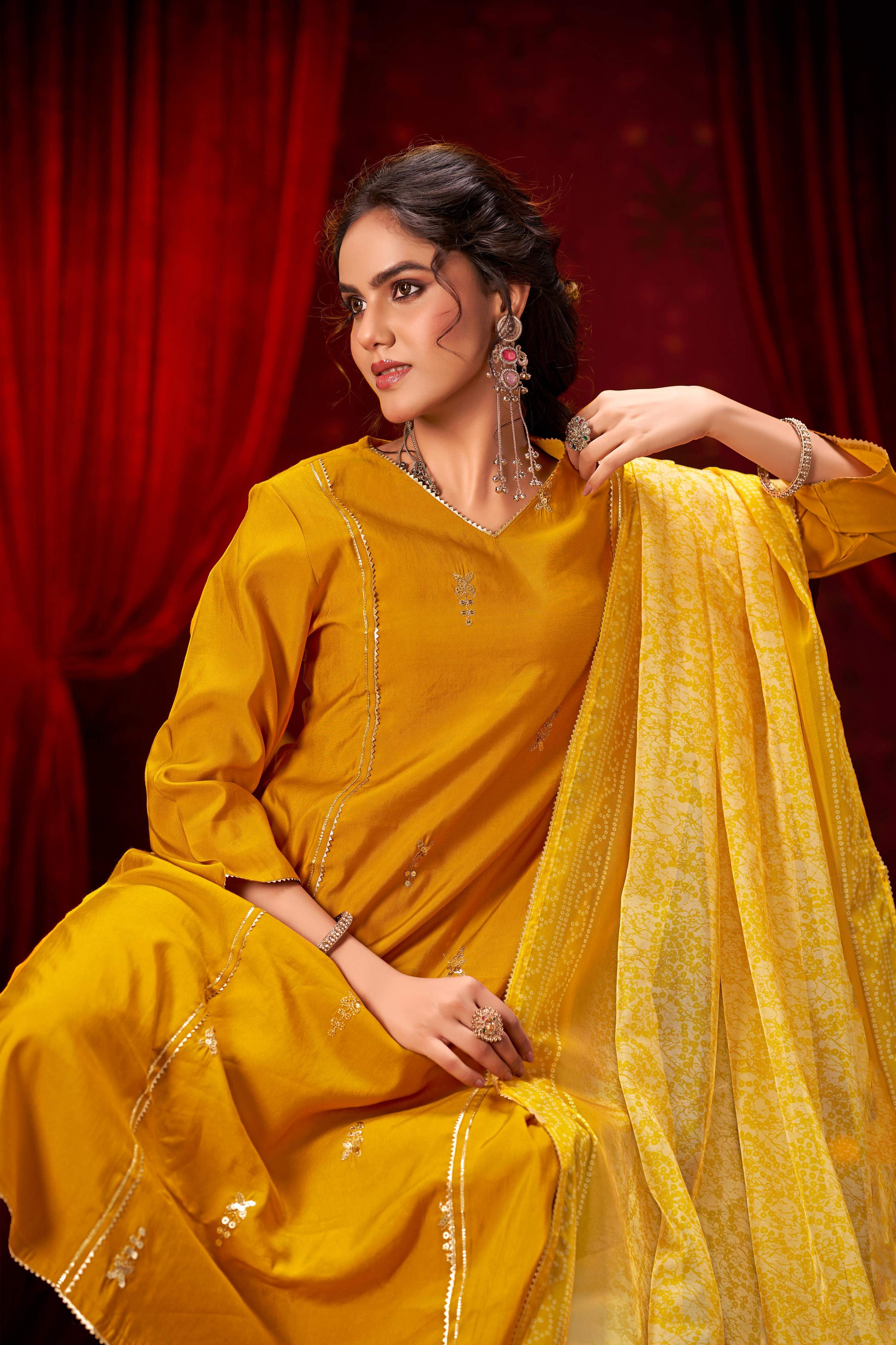 BulBul Preet Mustard Chanderi Kurta Set with Dupatta