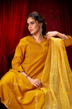 Thumbnail for BulBul Preet Mustard Chanderi Kurta Set with Dupatta