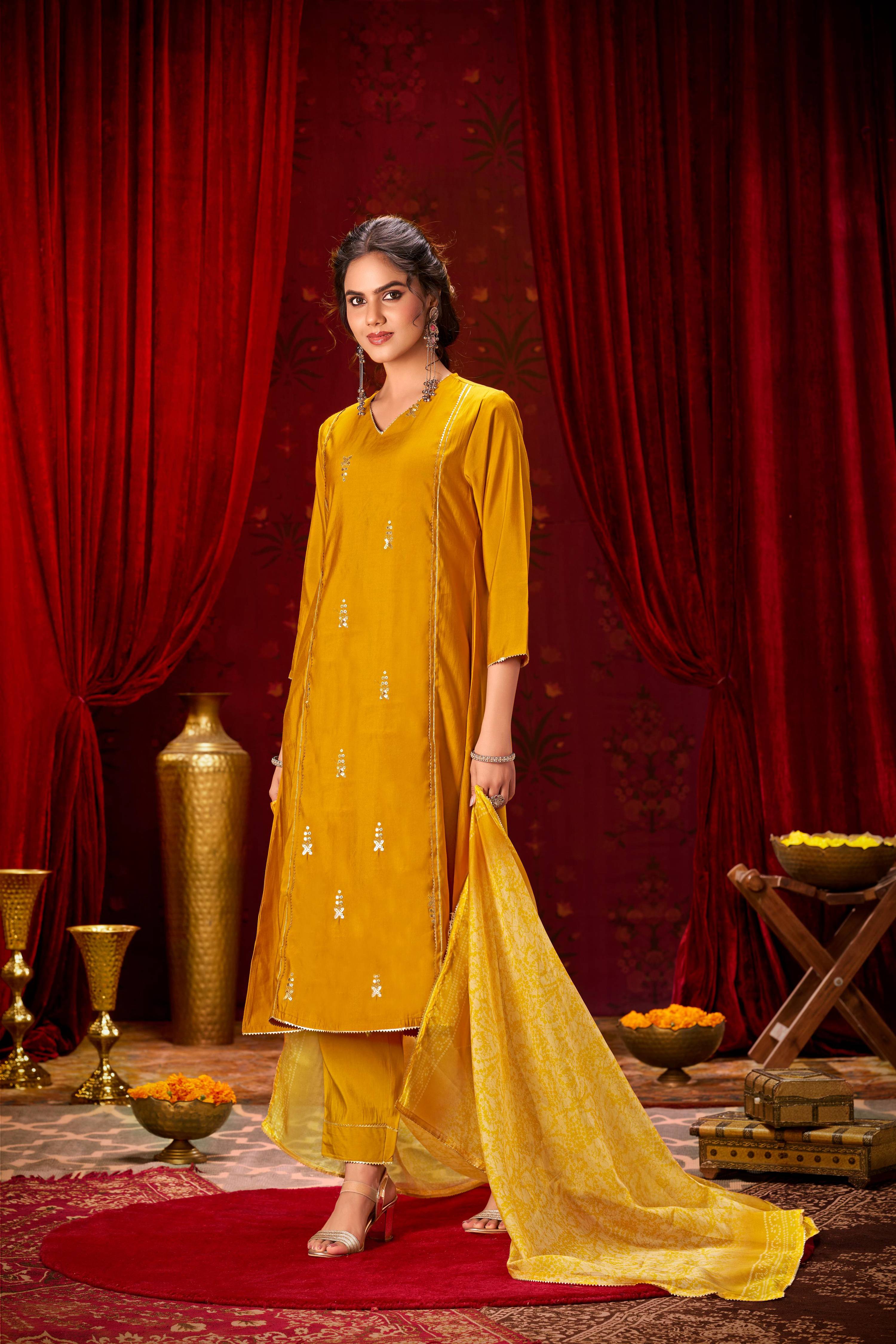 BulBul Preet Mustard Chanderi Kurta Set with Dupatta
