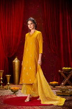 Thumbnail for BulBul Preet Mustard Chanderi Kurta Set with Dupatta