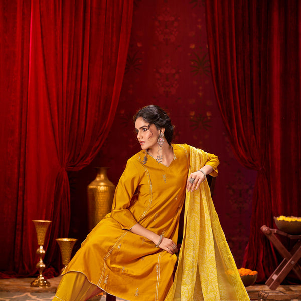 BulBul Preet Mustard Chanderi Kurta Set with Dupatta