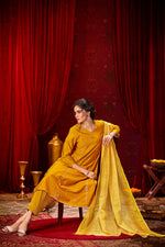 Thumbnail for BulBul Preet Mustard Chanderi Kurta Set with Dupatta