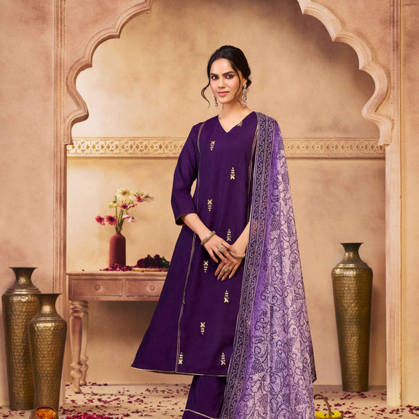 BulBul Preet Chanderi Purple Kurta Set with Dupatta