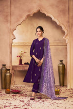 Thumbnail for BulBul Preet Chanderi Purple Kurta Set with Dupatta