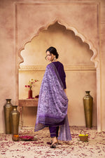Thumbnail for BulBul Preet Chanderi Purple Kurta Set with Dupatta