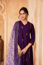 Thumbnail for BulBul Preet Chanderi Purple Kurta Set with Dupatta