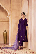 Thumbnail for BulBul Preet Chanderi Purple Kurta Set with Dupatta