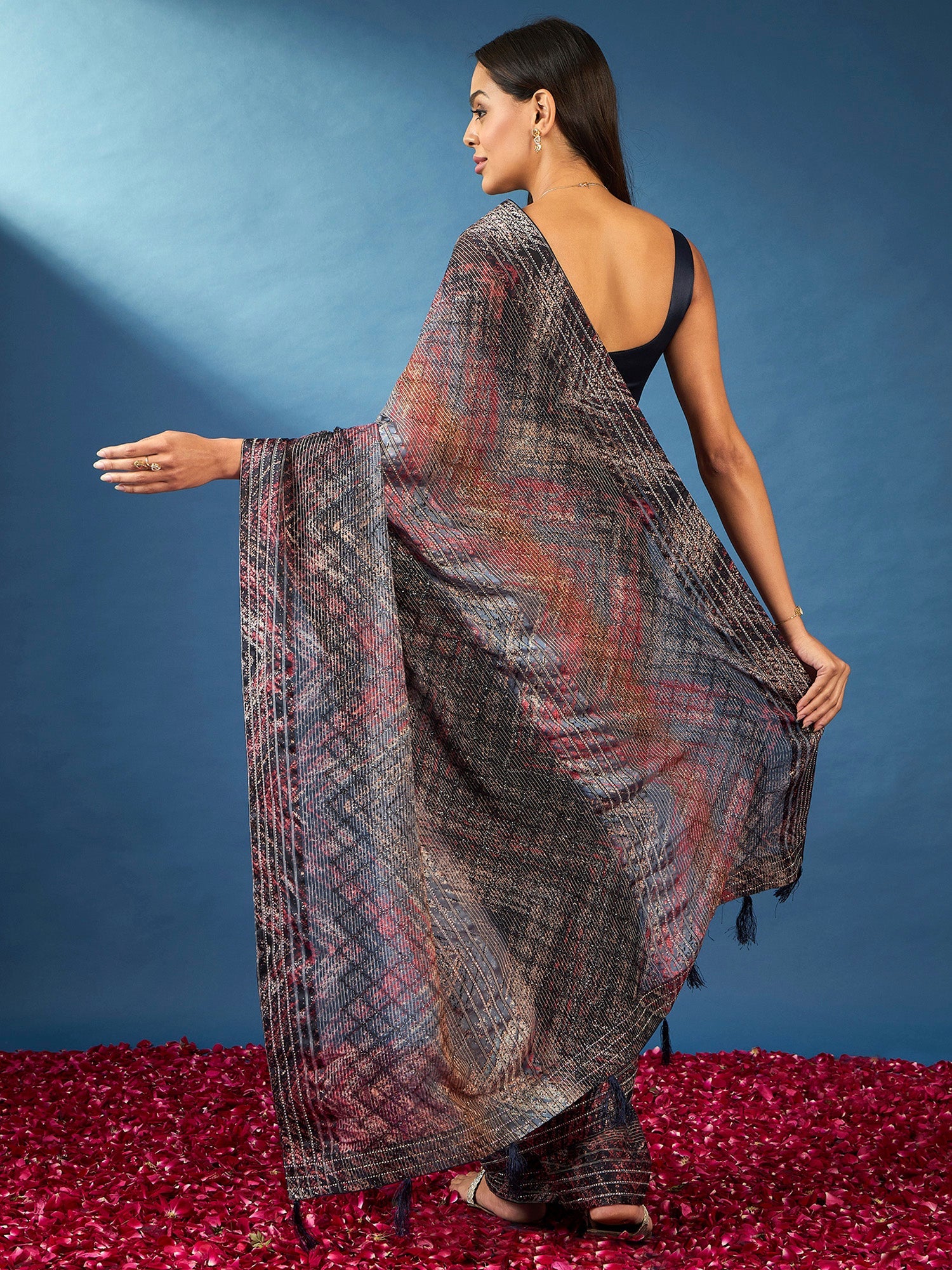 NOZ2TOZ Women's Georgette Black Embellished Designer Saree With Blouse Piece - Distacart