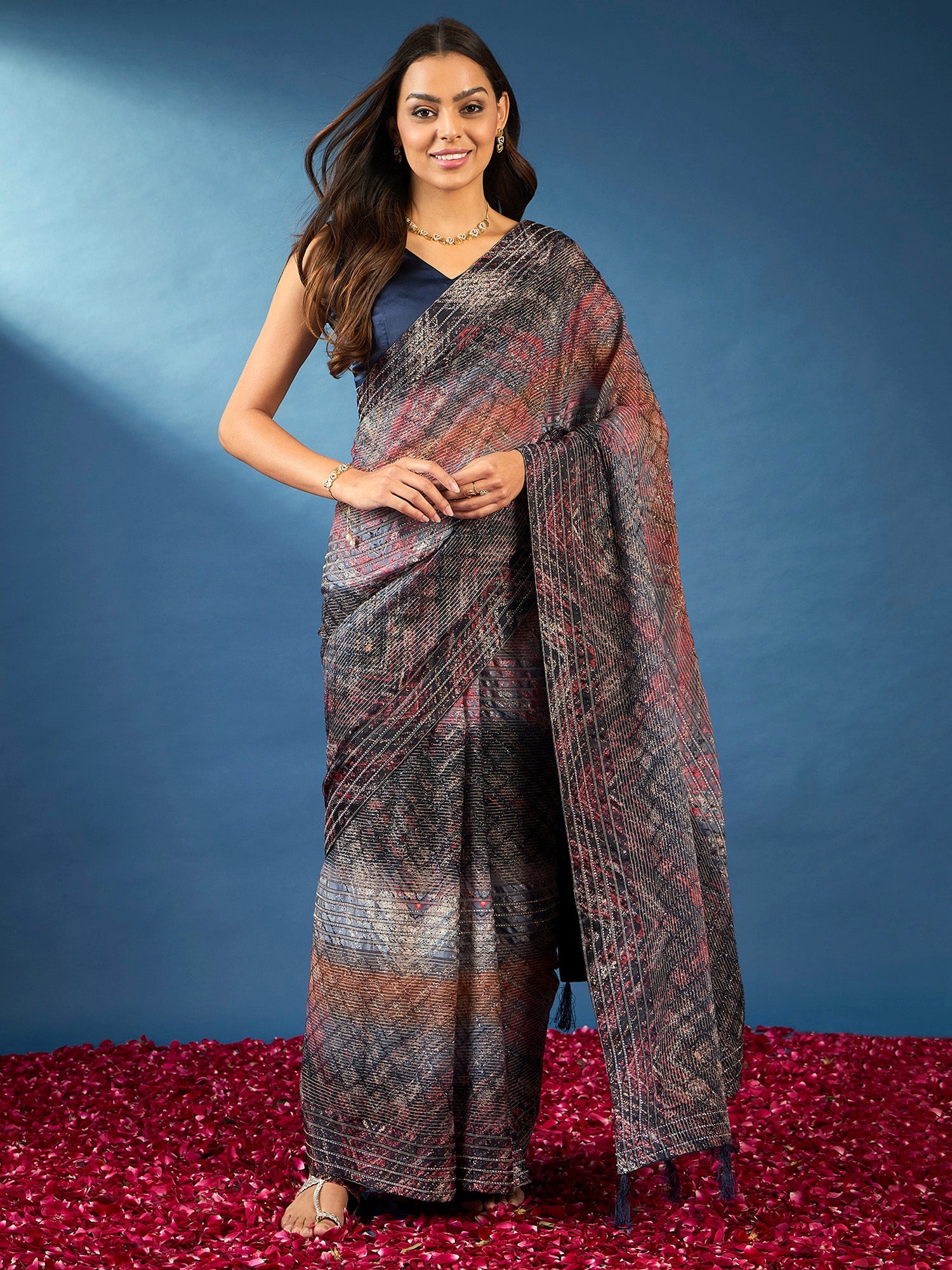 NOZ2TOZ Women's Georgette Black Embellished Designer Saree With Blouse Piece - Distacart